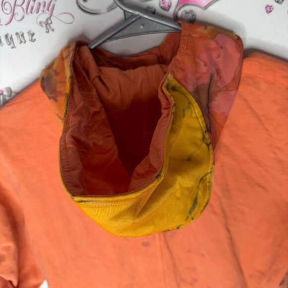 Marccain sports sweater 3/4 sleeve orange tie dye buttons floral hood mesh y2k - Picture 9 of 16